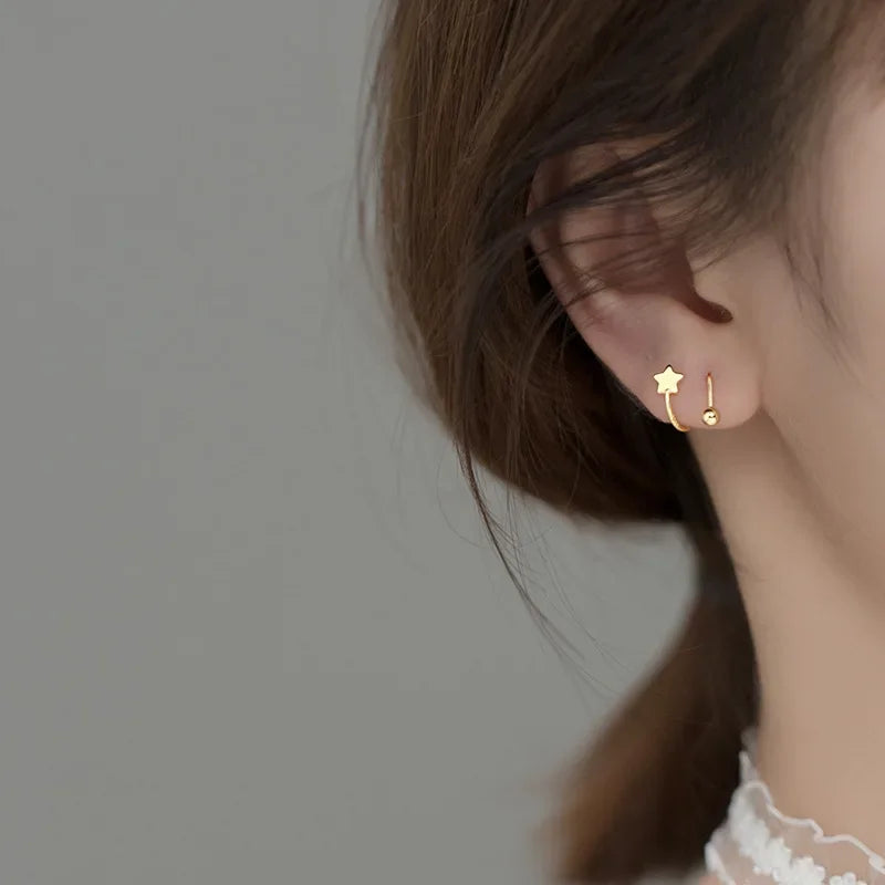 TrustDavis Genuine 925 Sterling Silver Women's Small Star Heart Screw Ear Bones Ear Buckle Tightly Packed Mini Earrings DA2099