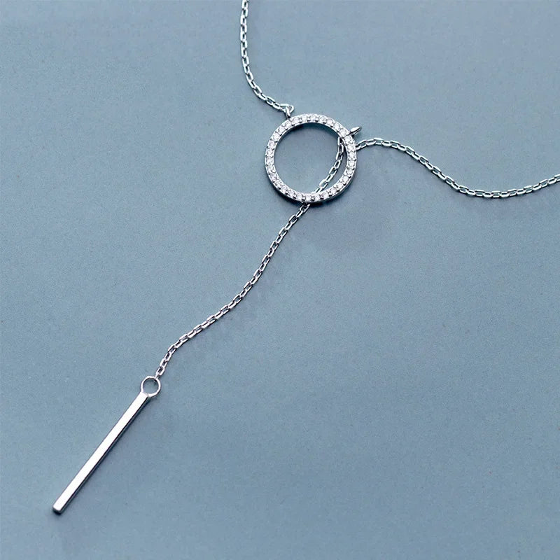 Round Stick Chain Dazzling Pendant Short Clavicle Necklace DA982