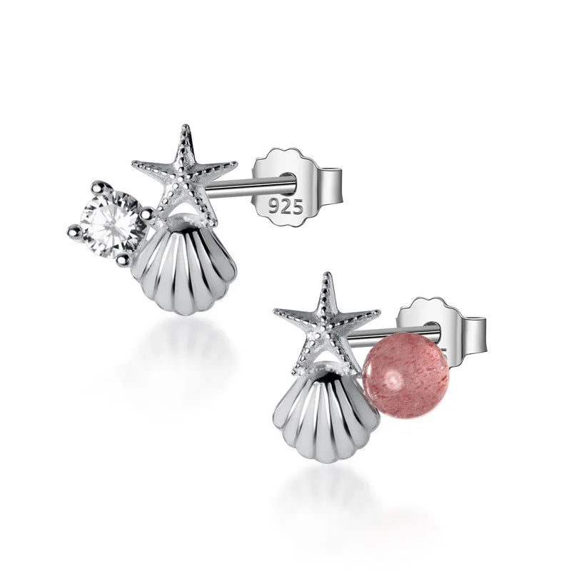 Trustdavis Genuine 925 Sterling Silver Fashion Asymmetric Starfish Shells Stud Earrings For Women Wedding Party Jewelry DA1235