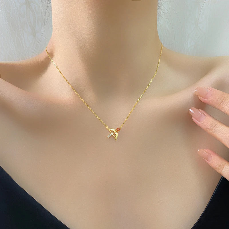 TrustDavis Real 925 Sterling Silver Fashion Bow Arrow Zircon Heart Earrings Necklace Set for Women Girl Gift Fine Jewelry DS4682