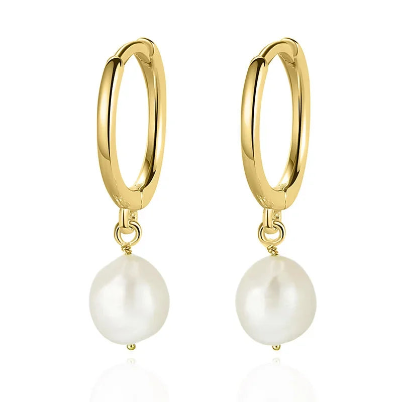 TrustDavis Real 925 Sterling Silver Earring Baroque Irregular Freshwater Pearls Hoop Earring For Women Wedding Jewelry DA2637