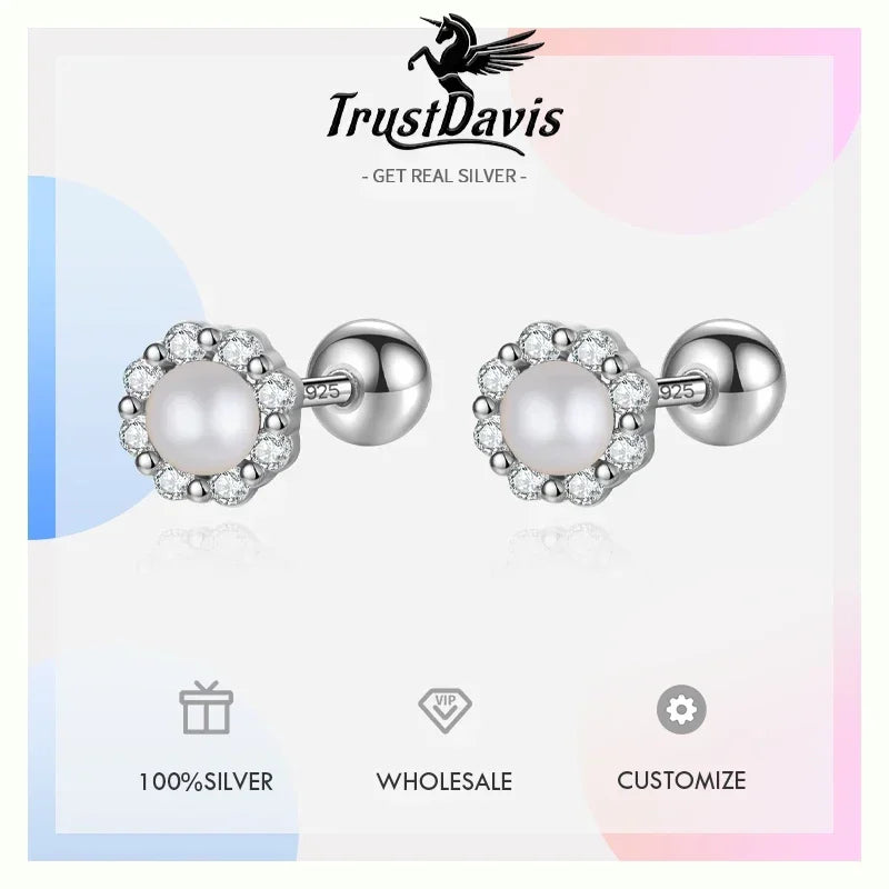 Trustdavis Real 925 Sterling Silver Fashion Cute Stars Planets Stud Earrings for Women Wedding Birthday Present Jewelry DA3207