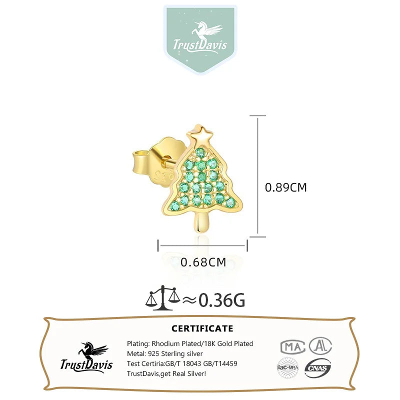 TrustDavis 925 Sterling Silver Women's Fashion Simple Christmas Tree Snowman Set for Women Girls Christmas Jewelry Gift DS4696