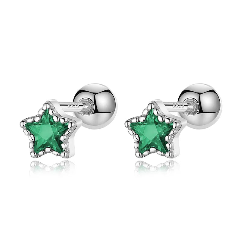 Geometric Star Colour CZ Screw Stud Earrings For Women Wedding Fine Jewelry DA052