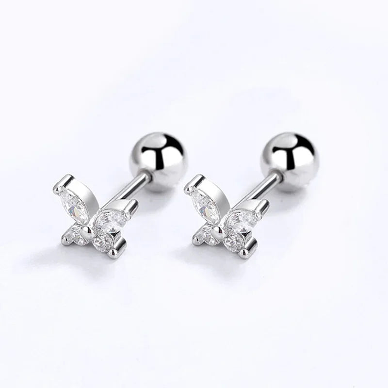 TrustDavis Real 925 Sterling Silver Fashion Insect Butterfly Shiny CZ Screw Stud Earrings For Women Wedding Fine Jewelry DB1424