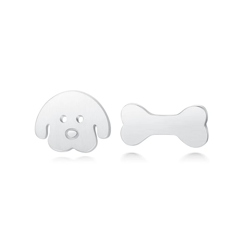 925 Real Sterling Silver Cute Tiny Asymmetric Dog Bone Stud Earrings DS711