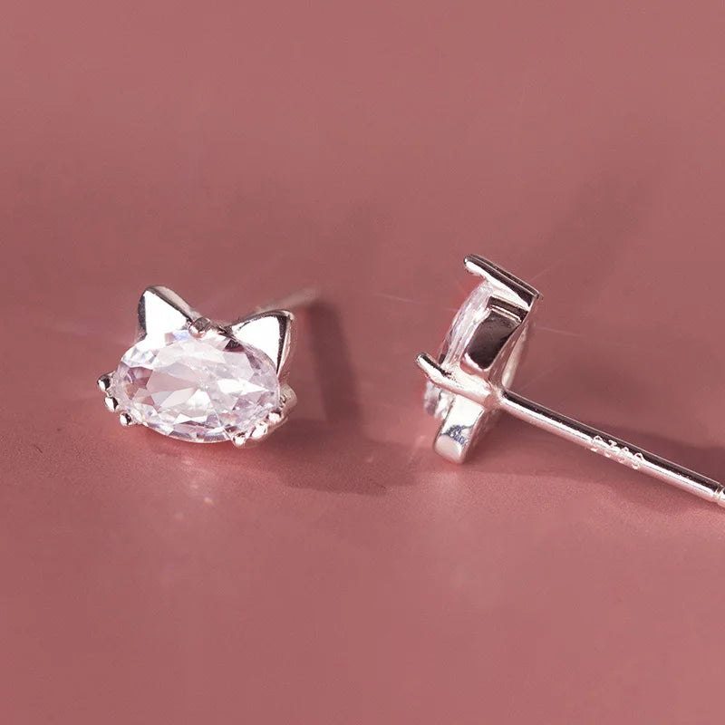925 Sterling Silver Sweet Cute Cat Rabbit Stud Earrings DS3880
