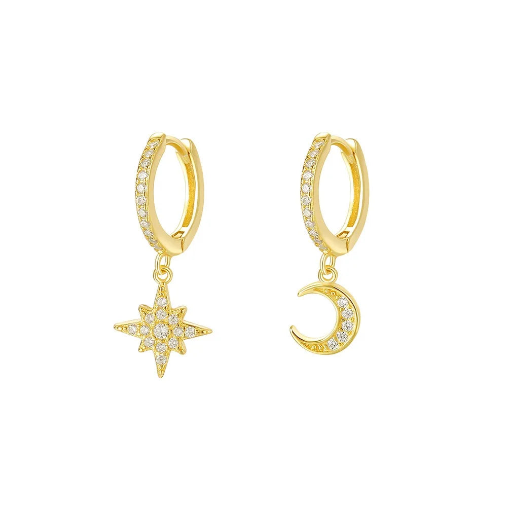 Star Zircon Earrings Star and Moon Earrings for Women Gift Jewelry DS4209