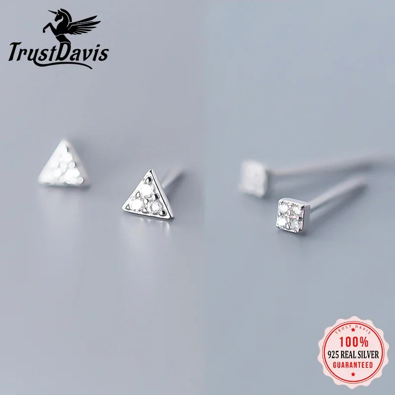 Trusta 925 Sterling Silver Classic Clear Cubic Zircon Triangle Square Stud Earrings For Women Sterling Silver Jewelry DA419
