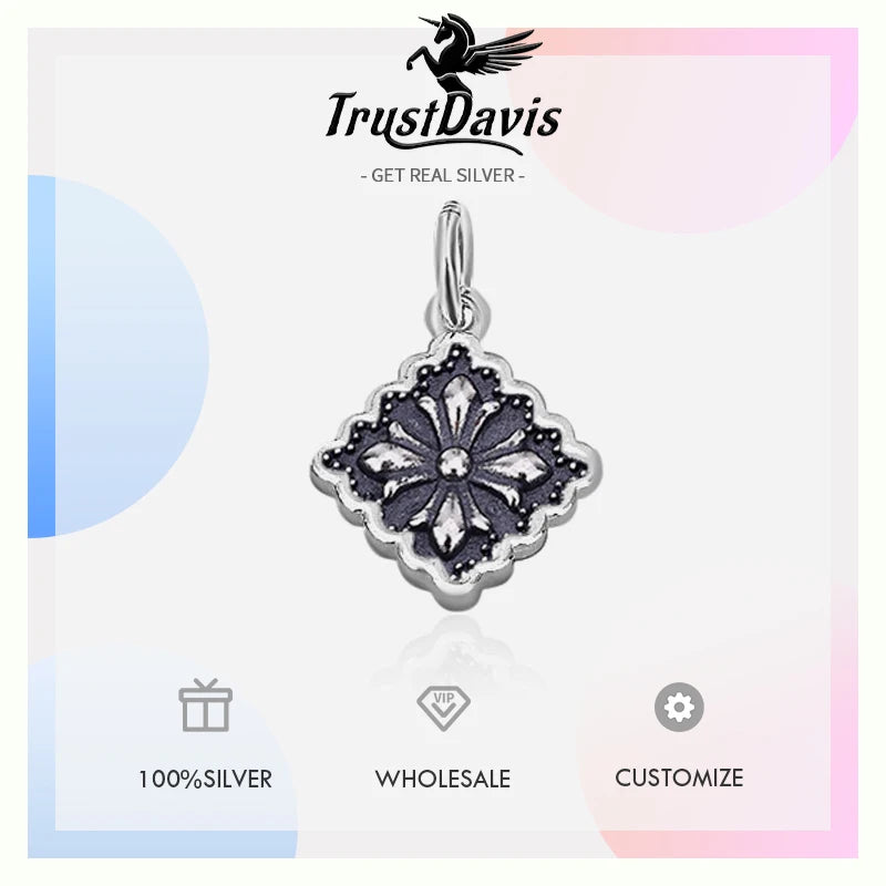 TrustDavis New Fashion Real 925 Sterling Silver Cross Square Pendant Handmade DIY Accessories Jewelry Wholesale DZ1731