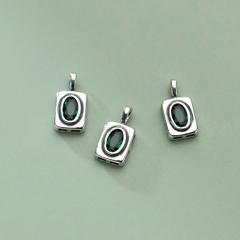 Green CZ Rectangle Pendant HY844