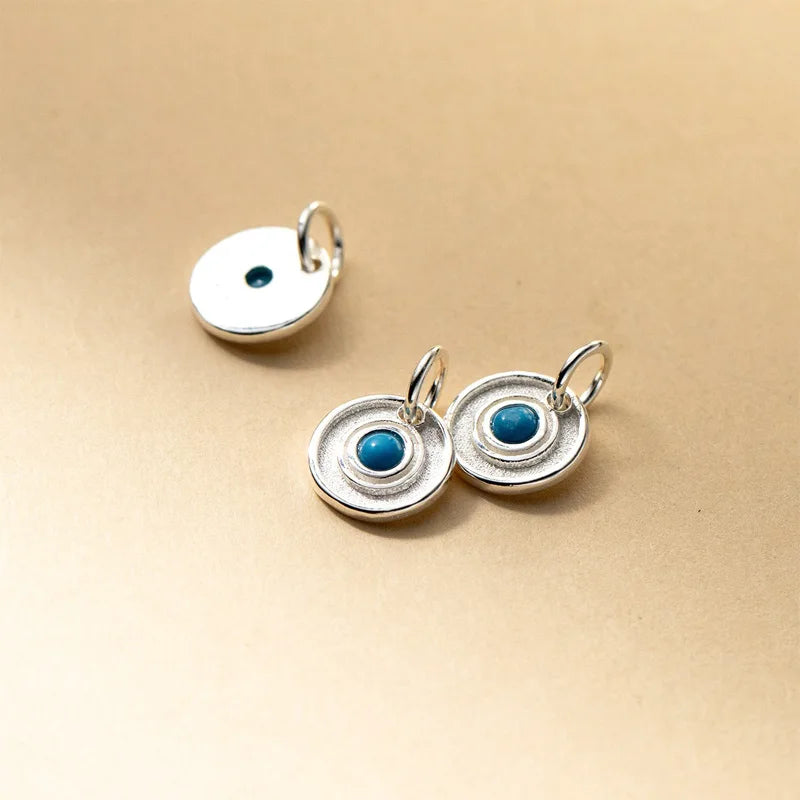 TrustDavis 925 Sterling Silver Fashion Classic Round Turquoise Pendant DIY Necklace Bracelet Accessories Fine Jewelry DZ1839