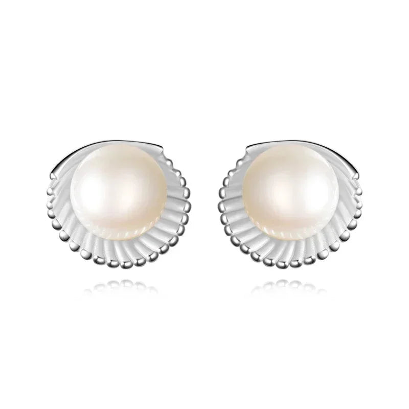 Trustdavis Real 925 Sterling Silver Fine Pearl Shells Screw Stud Earrings Women Daughter Birthday Party Gift Jewelry DS4327