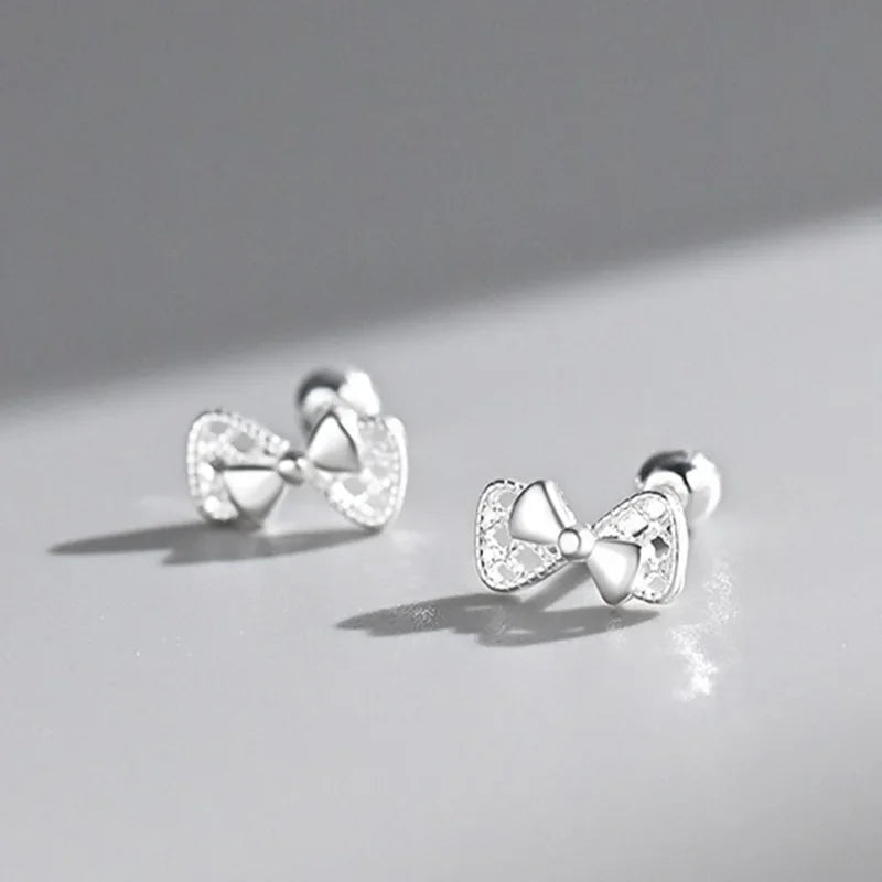 Sweet Bow Knot Bead Screw Stud Earrings DA4054