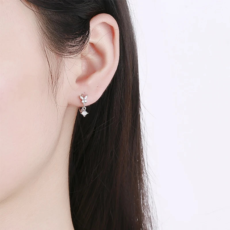 TrustDavis Real 925 Sterling Silver Sweet Charm Butterfly Zircon Hoop Earring for Women Wedding Birthday Fine Jewelry DB1427