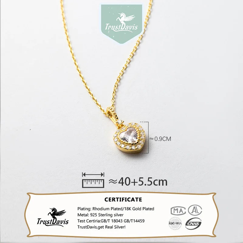 TrustDavis Girls 925 Solid Sterling Silver Necklace Romantic Love White Diamonds Pendant Mom Daughter Birthday Gift DS4340