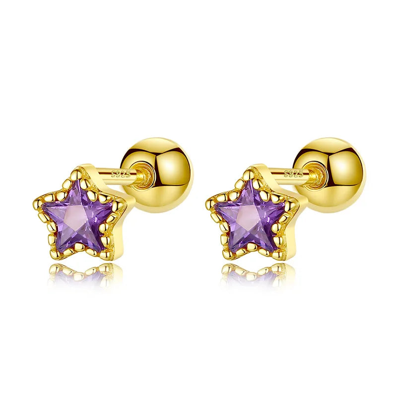 Geometric Star Colour CZ Screw Stud Earrings For Women Wedding Fine Jewelry DA052