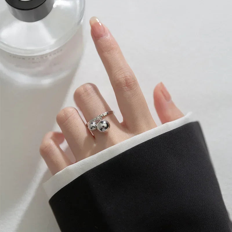 TrustDavis Real 925 Sterling Silver 2022 Sweet Small Big Beads Opening Ring For Fashion Women Wedding Party Fine Jewelry DE0131