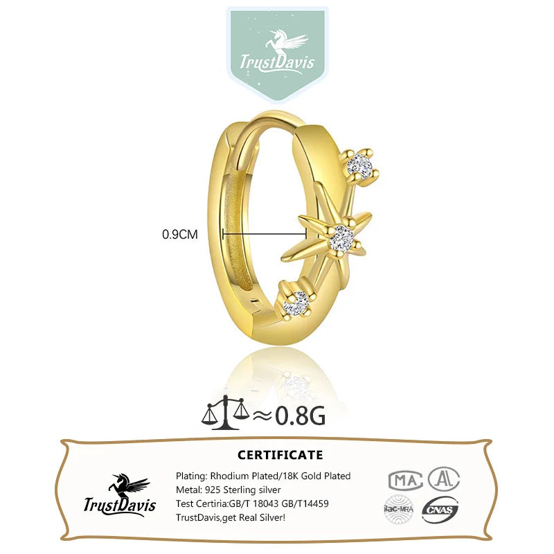 TrustDavis Real 925 Sterling Silver Fashion Simple Eight-pointed Star Earrings for Women Wedding Birthday Fine Jewelry DS4199