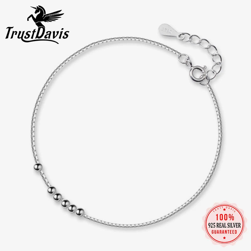 TrustDavis Minimalist Geometric 925 Sterling Silver Fashion Mini Bead Bracelet For Charm Women Party Fine Jewelry Gift DS1091