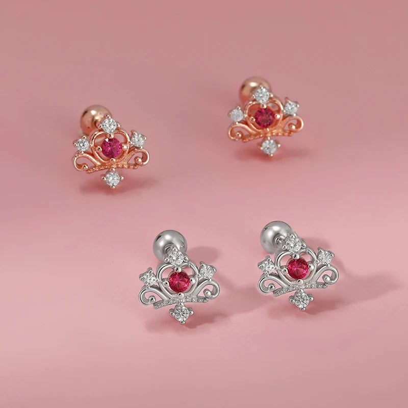 TrustDavis Real 925 Sterling Silver Vintage Crown Zircon Screw Stud Earrings For Women Wedding Trendy Fine Jewelry Gift DS4623