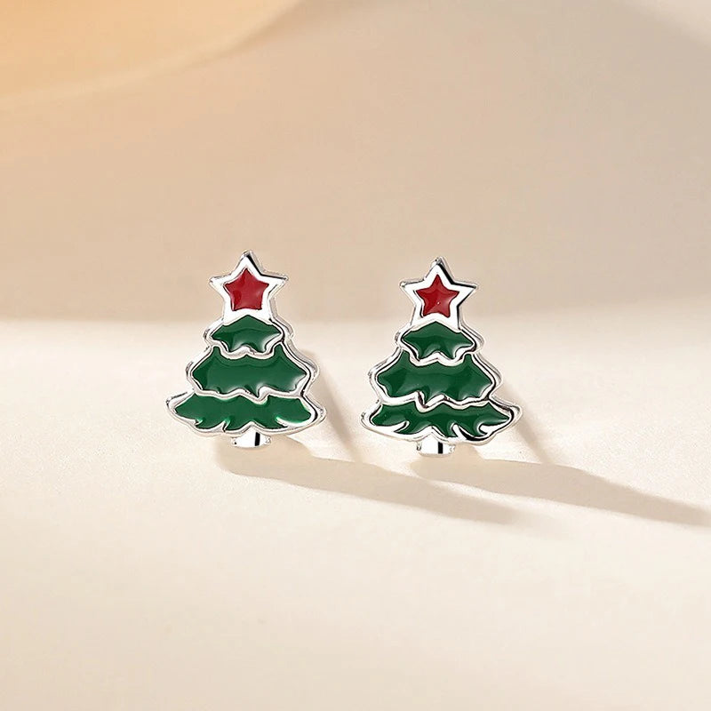 TrustDavis 925 Sterling Silver Cute Reindeer/Christmas Tree/Santa Claus Earrings for Women Girls Christmas Jewelry Gift DS4703