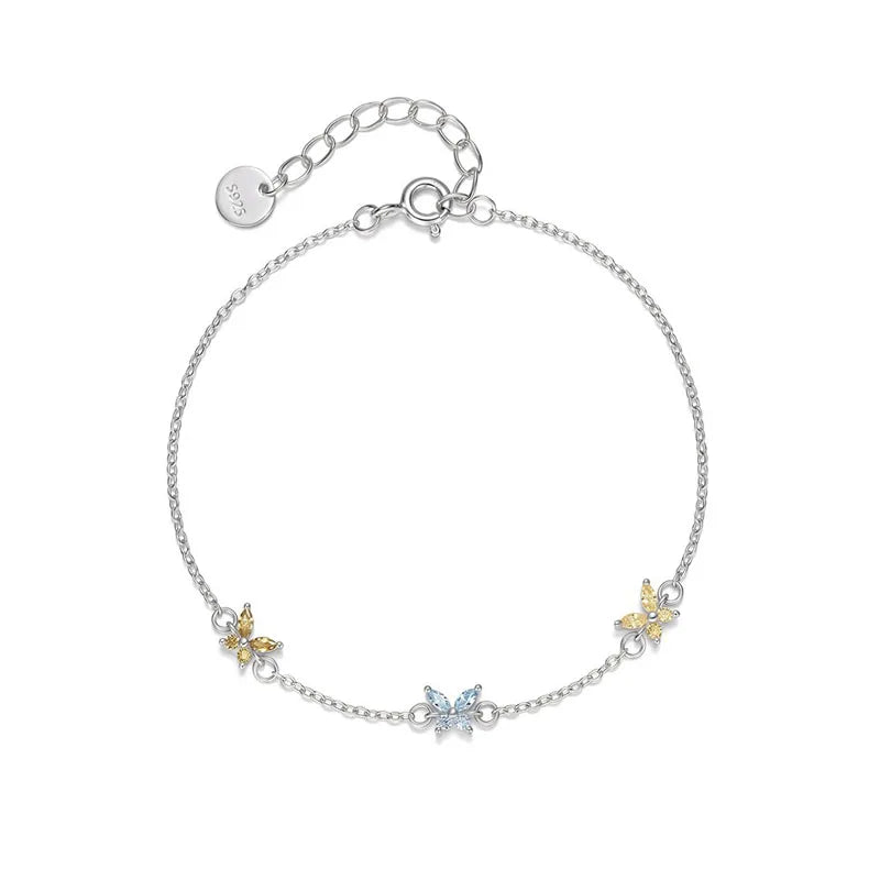 Real 925 Sterling Silver Zircon Butterfly Necklace and Bracelet DS4944