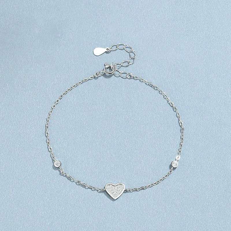 Trustdavis Real 925 Sterling Silver Sweet Simplicity Heart Zircon Bracelet Women Girls Birthday Party Gift Jewelry DS4140