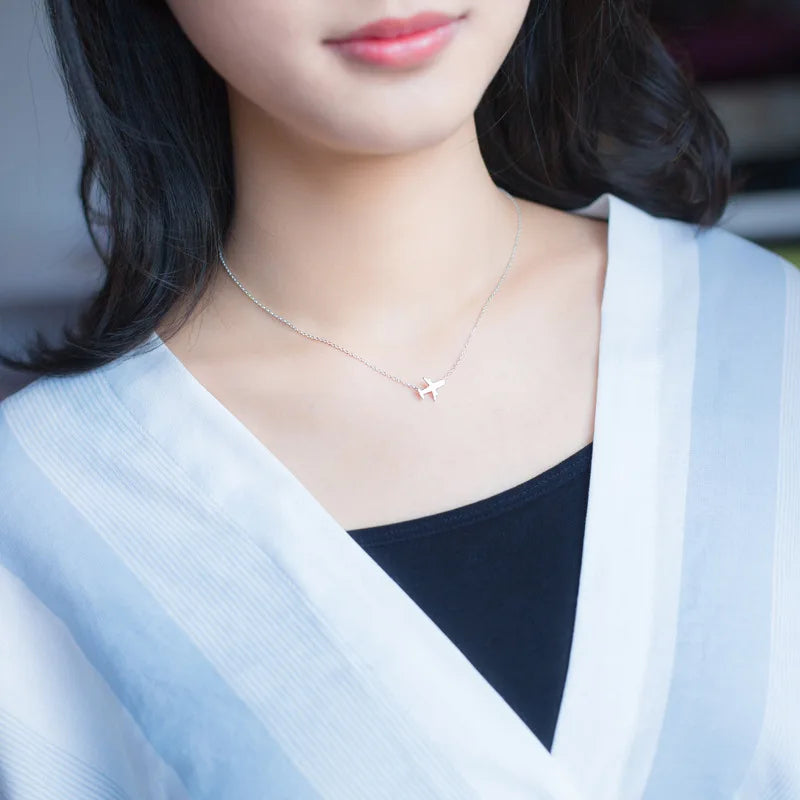 925 Sterling Silver Cute Plane Aircraft Earring Ring Pendant Necklace DA456