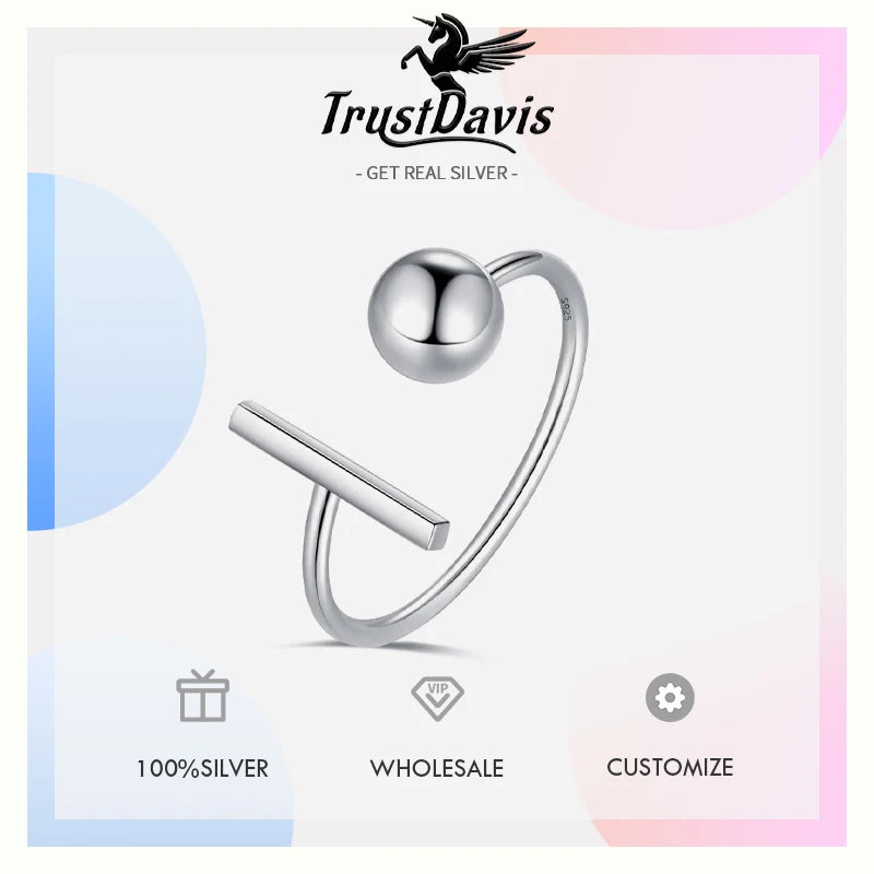 TrustDavis 100% 925 Real Sterling Silver Fashion Jewelry Beads Stick Cocktail Ring Sizable 5 6 7 Girls Kids Xmas Gift DA156