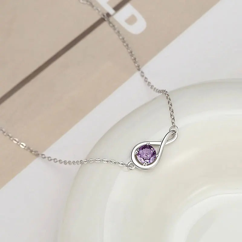 TrustDavis 925 Sterling Silver Birthstone Bracelet Infinity Zircon Bracelet for Women Birthday Mother's Day Jewelry Gift DS4197