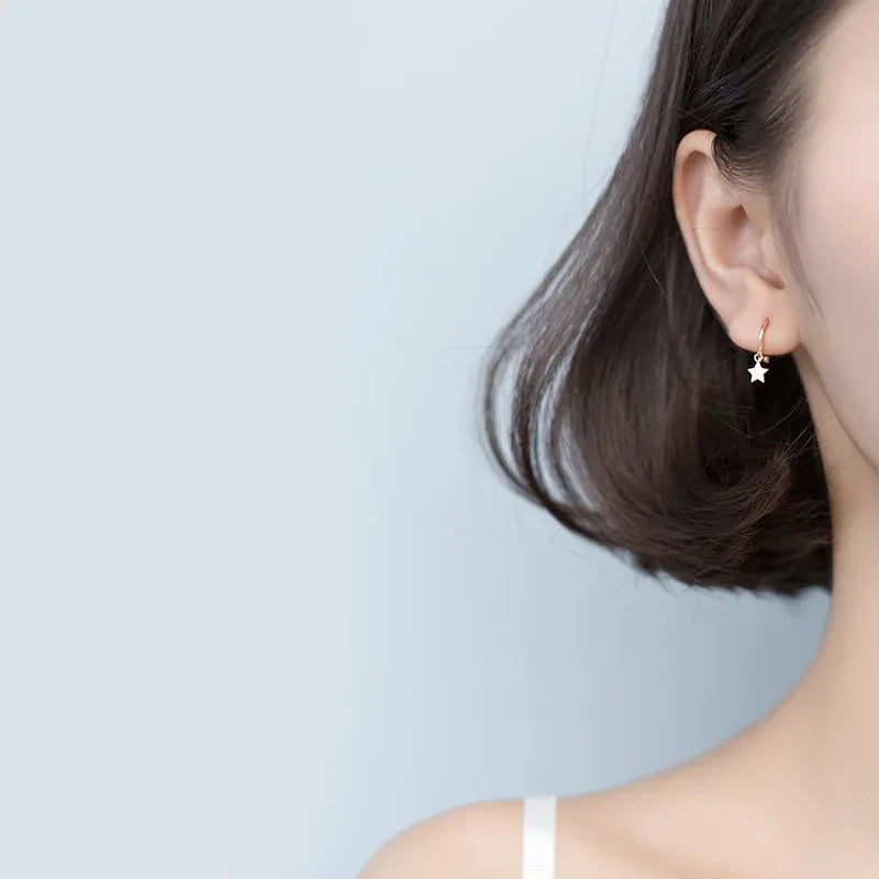 TrustDavis Real 925 Sterling Silver Star Hoop Earrings For Women Men Girl Wedding Party Christmas Gift Fine S925 Jewelry DS900