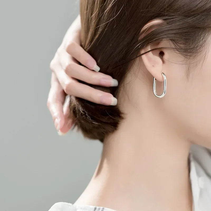 TrustDavis Real 925 Sterling Silver Fashion Sweet INS Ellipse Charm Hoop Earring For Women Wedding Birthday Fine Jewelry DA2274