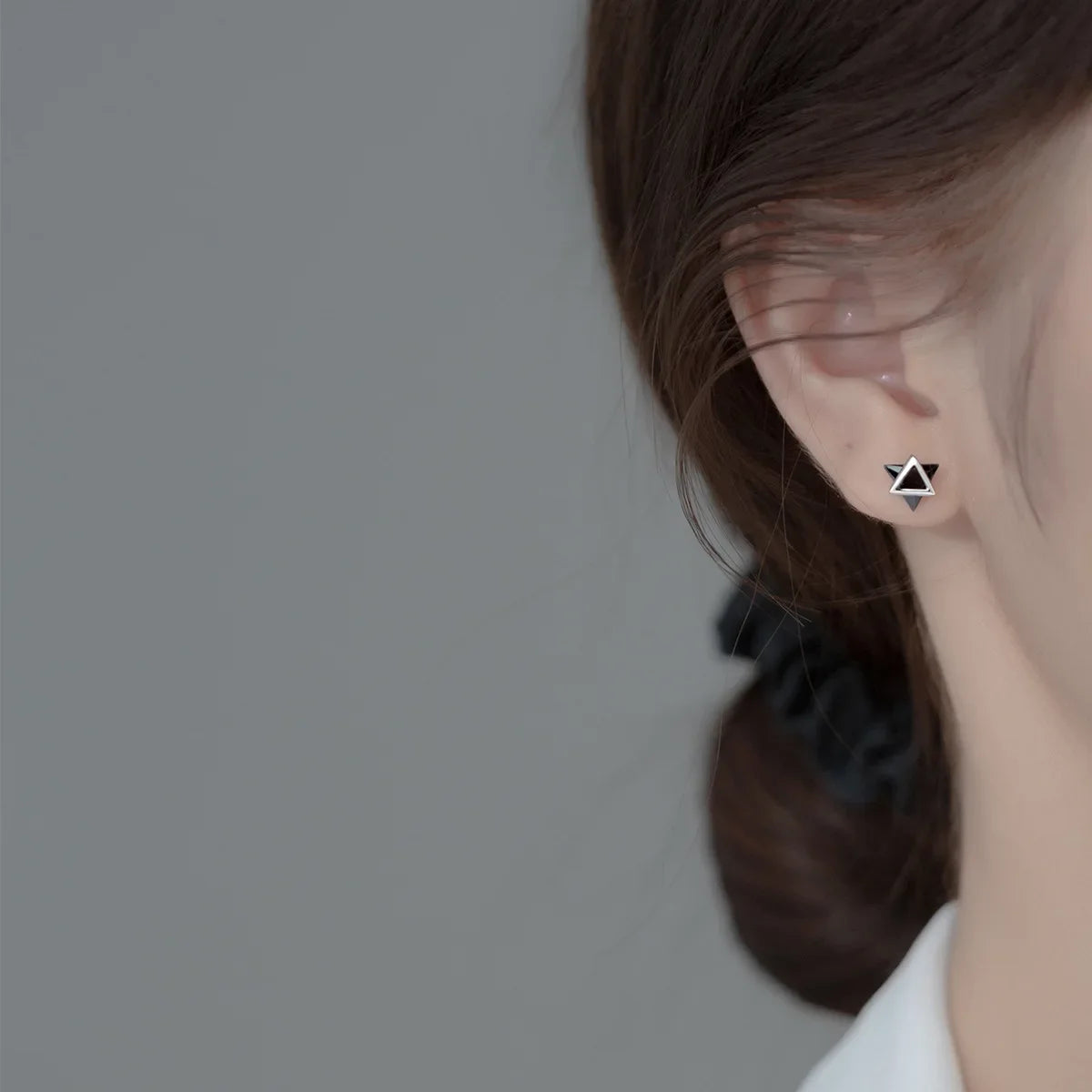 TrustDavis Genuine 925 Sterling Silver White Black Triangle Zircon Stud Earrings For Women Wedding Silver 925 Jewelry DS533