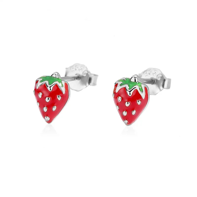 TrustDavis Real 925 Sterling Silver Lovely Strawberry Stud Earrings Birthday Gift For Girls School Party Silver Jewelry DS3450