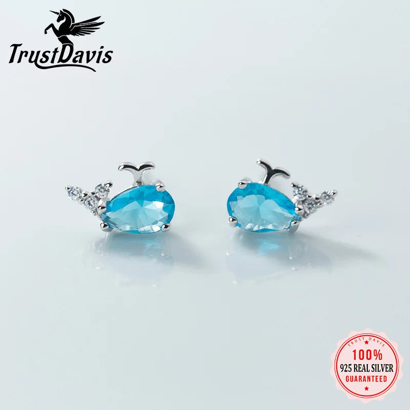 Trustdavis Real Minimalist 925 Sterling Silver Cute Animal Stud Earrings Whale Shrimp Crab Seahorse Teen Gift Jewelry DS3799