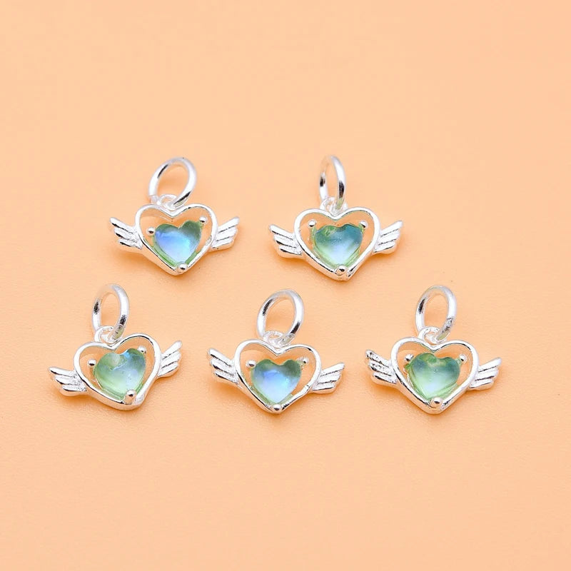 TrustDavis Real 925 Sterling Silver Fashion Love Angel Wings Charm Pendant Handmade DIY Accessories Fine Jewelry Wholesale HY046