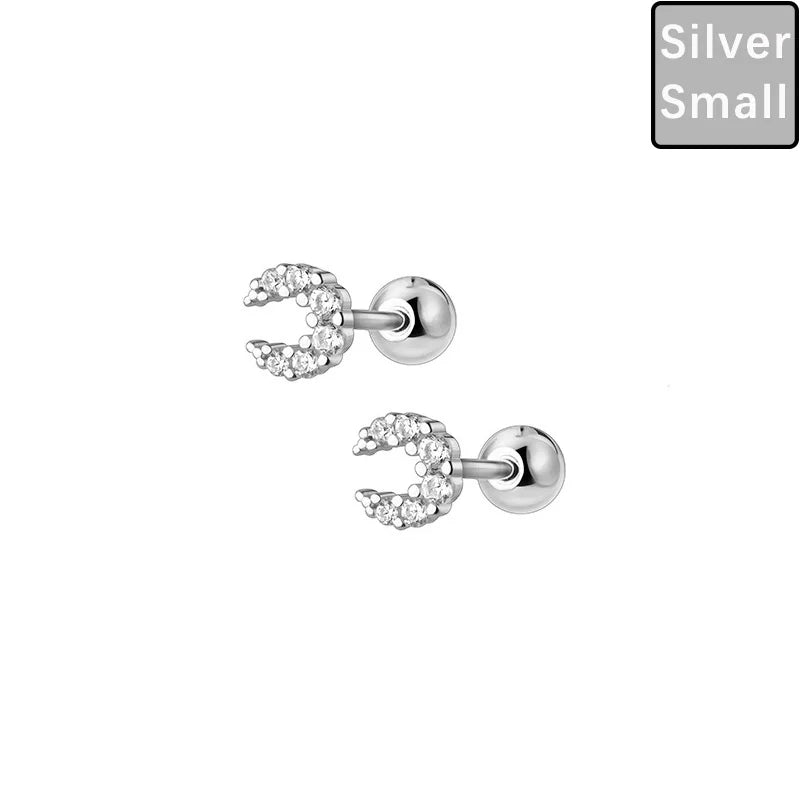Mini Moon Dazzling Screw Stud Earrings DS564