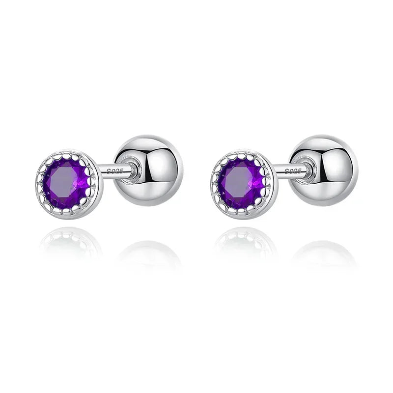 TrustDavis Real 925 Sterling Silver Round Colour CZ Screw Stud Earrings For Women Children Baby Girls Minimalist Jewelry DB1426