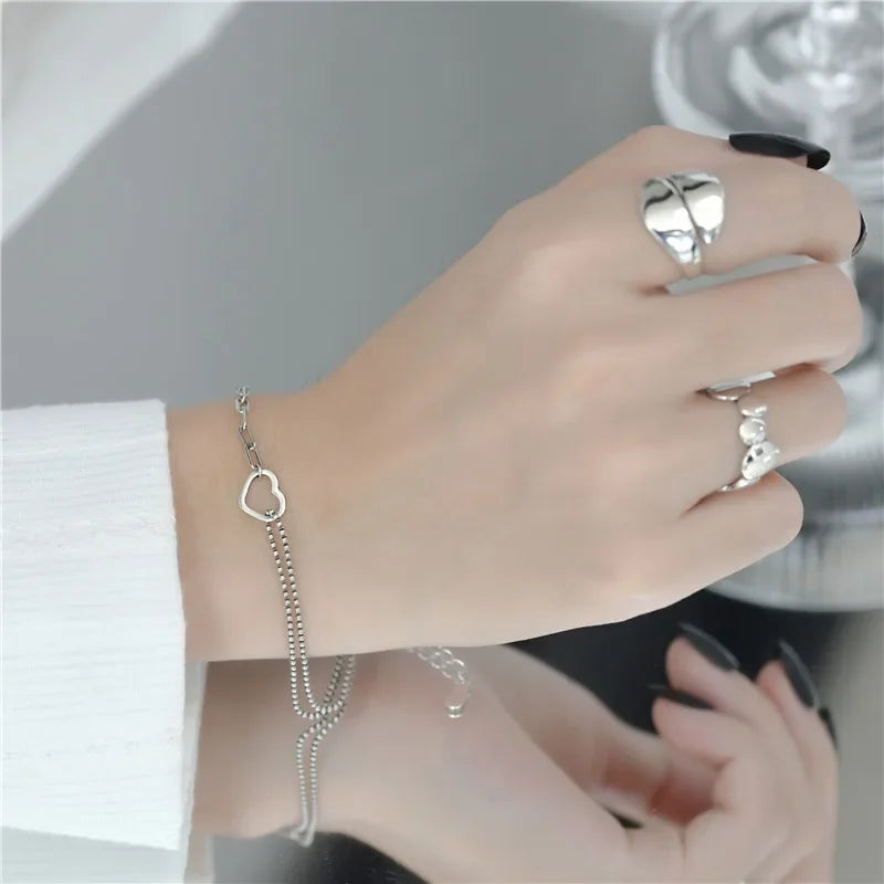 TrustDavis Real 925 Sterling Silver Bracelet Fashion Romantic Heart Beads Chian Bracelet For Women Wedding Fine Jewelry DA2589