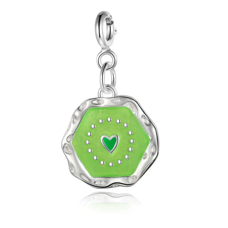 TrustDavis Real 925 Sterling Silver Geometry Color Heart Charm Pendant Handmade DIY Necklace Bracelet Accessories Jewelry DZ755
