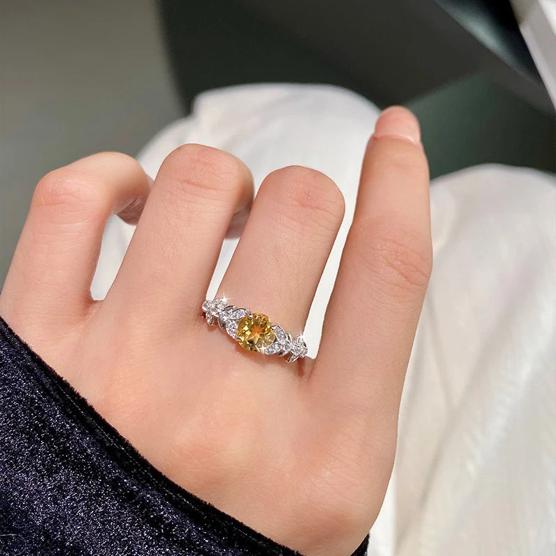 Natural Crystal Stone Adjustable Leaf Ring DS4423