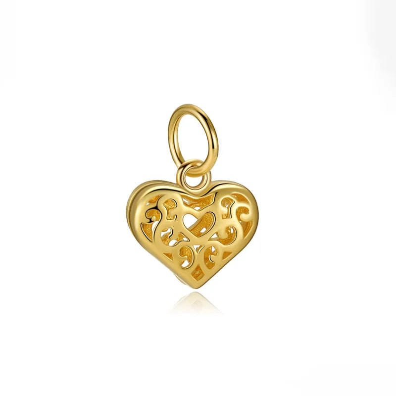 TrustDavis 925 Sterling Silver Fashion Cute Hollow Pattern Heart Pendant DIY Necklace Bracelet Accessories Fine Jewelry DZ1848