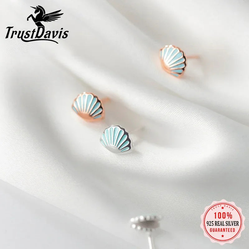 Blue Shell Charm Stud Earrings DB992