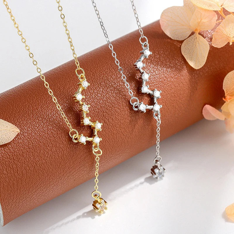 TrustDavis 925 Sterling Silver Women's Fashion Sweet Big Dipper Tassel Necklace for Women Girls Jewelry Gift DS4274