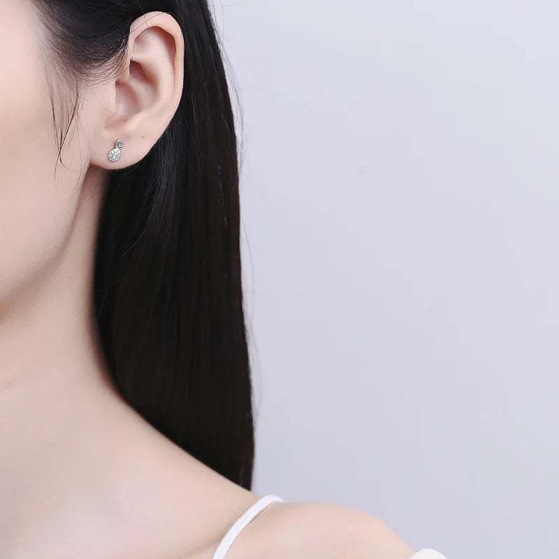 TrustDavis Fashion Real 925 Sterling Silver Sweet Cute Fruit Pineapple Stud Earrings For Women Office Lady Fine Jewelry DS4502