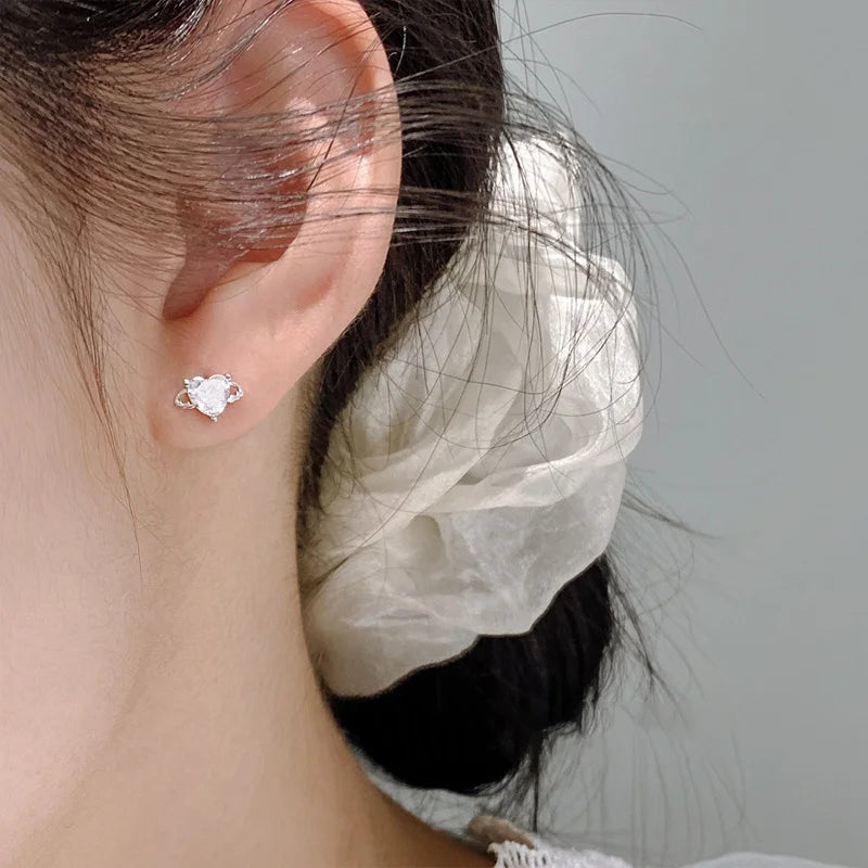 Heart Wings Zircon Silver Earrings DS4869