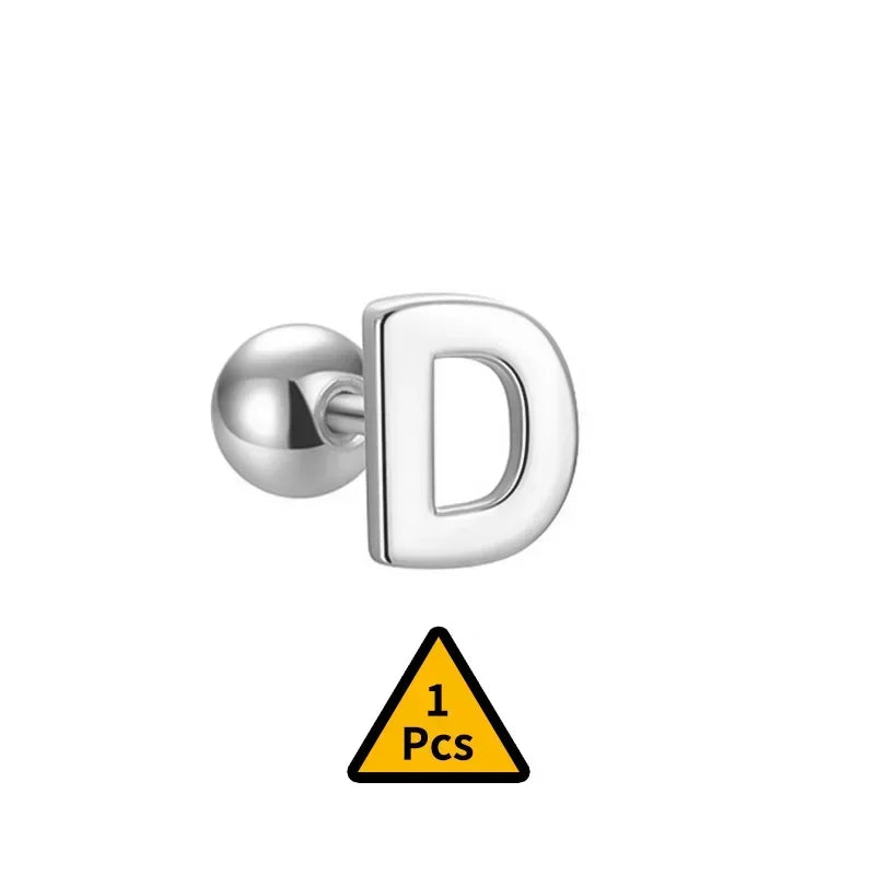 TrustDavis Real 925 Sterling Silver Stud Earrings 26 Letter CZ Screw Beads For Women Children Baby Minimalist Jewelry DA2559