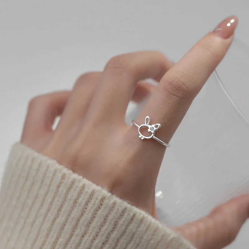 Openwork Rabbit Zircon Silver Ring DS4905