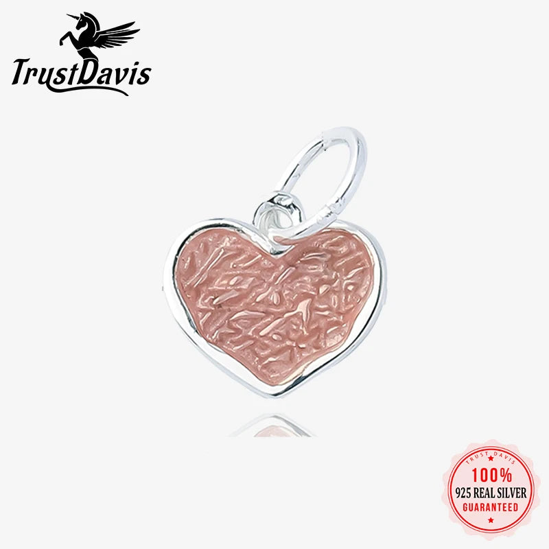 TrustDavis New Fashion Real 925 Sterling Silver Cute Romantic Heart CZ Charm Pendant Handmade DIY Accessories Wholesale DZ1648